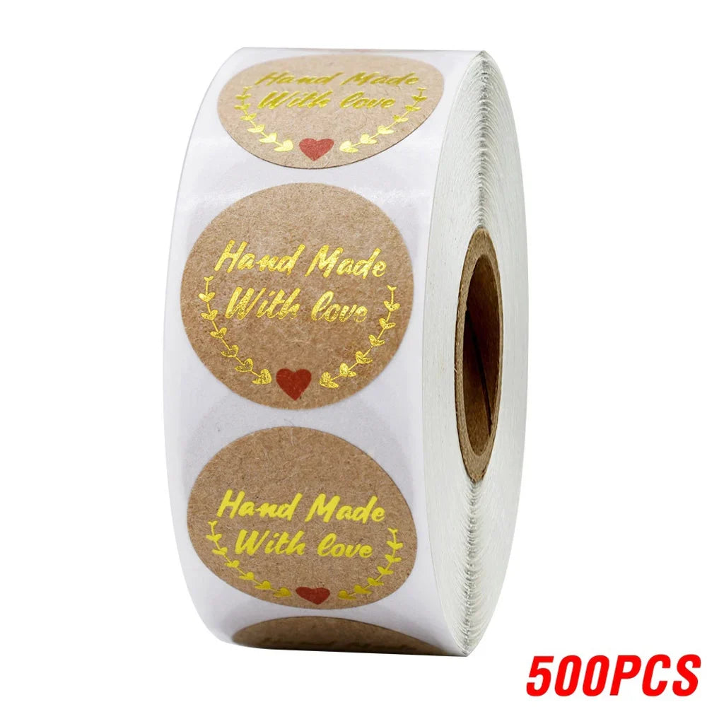 100-500pcs Handmade With Love Stickers 25mm Brown Wedding Stickers For Party Favors Decoration Envelope Seals Stationery (ONLINE ORDER ONLY)