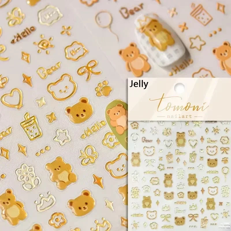 Bowknot Dog puppy Christmas Hat Strawberry Cake Food Coffee Cherry Love Heart Adhesive Nail Art Sticker Reliefs Manicure Decals (Online Order Only)