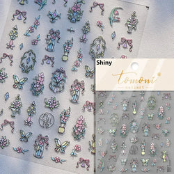 French Style Colorful Square Grid Rhombus Stripe Bowknot Line 3D Self Adhesive Nail Art Stickers Shiny Rhinestone Manicure Decal (Online Order Only)
