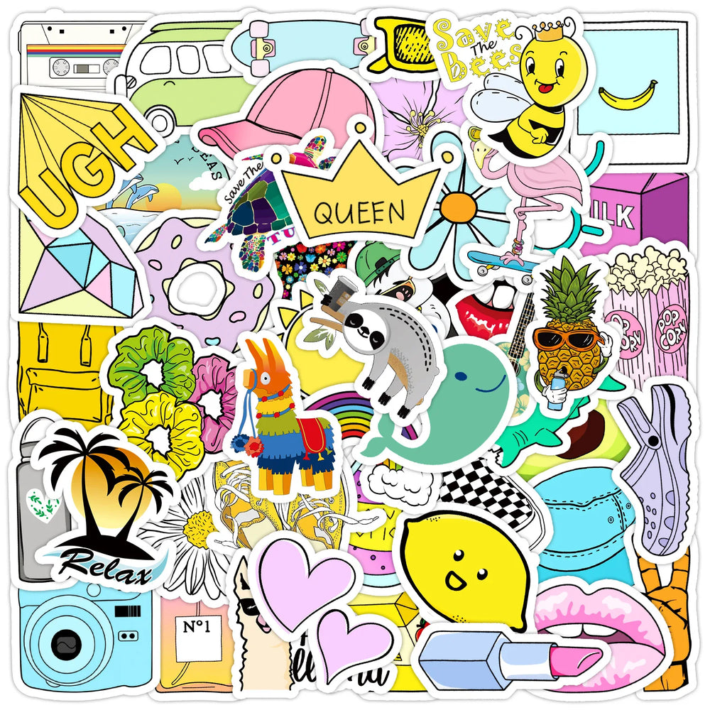 50pcs Fashion Cartoon Stickers for Helmet, Desktop, Wall Decoration (Online Order Only)