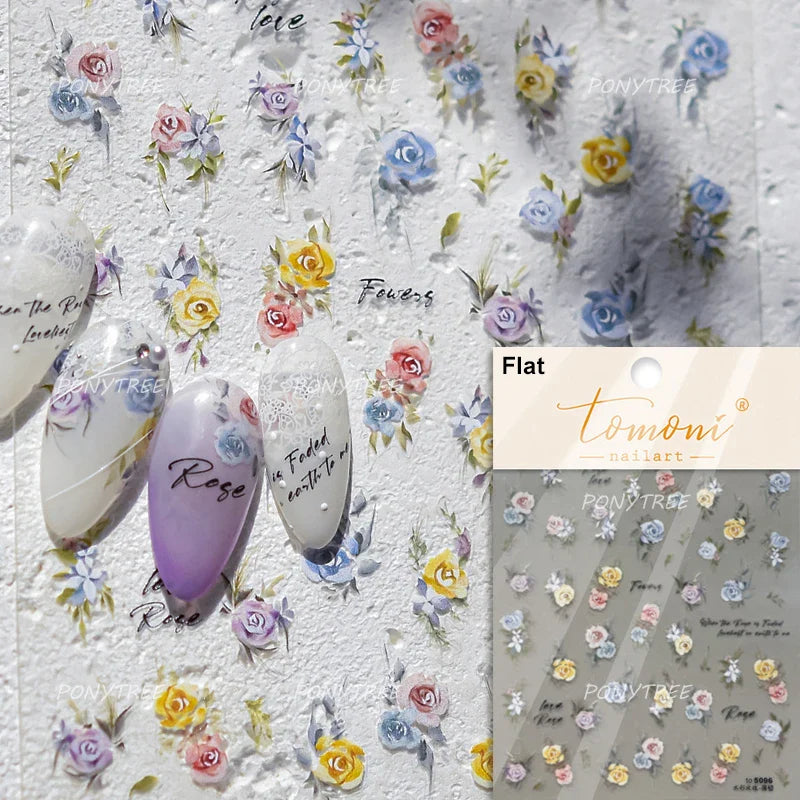 Chic Pink White Rose Flower Lace Bowknot Ribbon Jelly 5D Pearl Romantic Charming Self Adhesive Nail Art Sticker Manicure Decals (ONLINE ORDER ONLY)