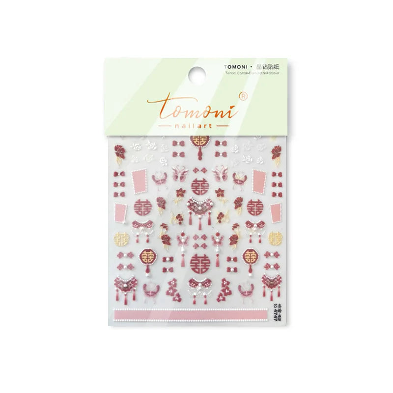 Embroidery Yunjin Brocade Tassels Bowknot Butterfly Flower Rose Camellia Adhesive Nail Art Stickers Rhinestone Manicure Decals (Online Order Only)