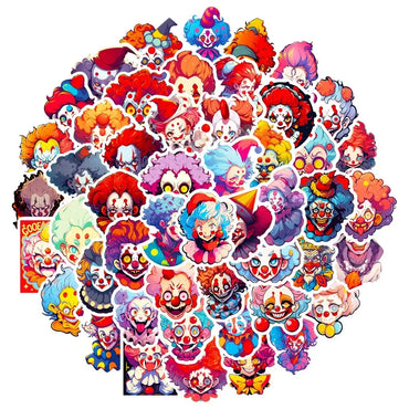 10/50Pcs Vintage Clown Stickers For Phone Suitcase Guitar Car Helmet Craft Supplies Scrapbooking Material Cartoon Sticker Pack (ONLINE ORDER ONLY)