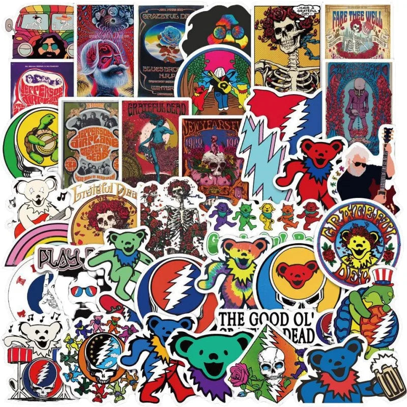 50pcs Grateful Dead Anime Stickers for Laptop, Car, Phone, Water Bottle, Scooter (ONLINE ORDER ONLY)