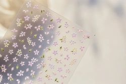 Pink Cherry Blossoms Peach Flower Petal Green Leaf Greenery 5D Embossed Relief Self Adhesive Nail Art Sticker 3D Manicure Decals (ONLINE ORDER ONLY)