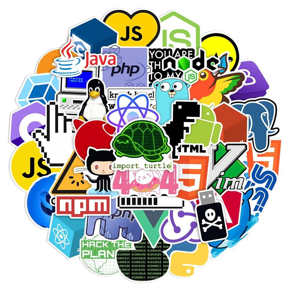 10/30/50pcs Funny Geek Java Programming Cartoon Stickers Skateboard Laptop Phone Motorcycle Guitar Cool Waterproof Sticker Toy (ONLINE ORDER ONLY)