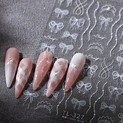 White Pearl Various Bowknot Line Tassel Tender Ribbon Arc Charming Self Adhesive Nail Art Decorations Stickers Manicure Decals (ONLINE ORDER ONLY)