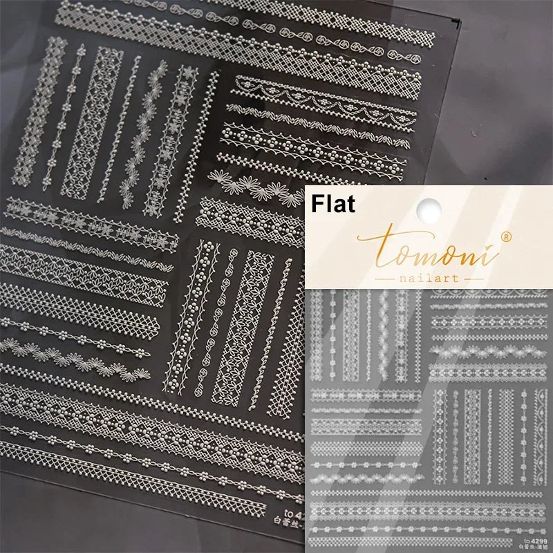 French Style Colorful Square Grid Rhombus Stripe Bowknot Line 3D Self Adhesive Nail Art Stickers Shiny Rhinestone Manicure Decal (Online Order Only)