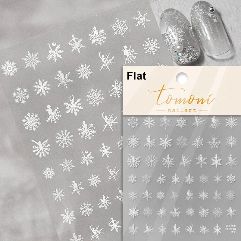 Shiny White Pink Blue Gold Snowflakes Hexagon Water Bubbles Winter 5D Self Adhesive Nail Art Stickers Rhinestone Manicure Decals (ONLINE ORDER ONLY)