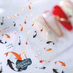 Chinese Black Red Lucky Carp Fish 3D Self Adhesive Nail Art Stickers 5D Soft Relief Nail Phone Decals Goldfish Beach Sea Summer (ONLINE ORDER ONLY)