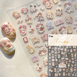 Picnic Cat Kitten Bowknot Flower Fish Butterfly Tree Mushroom Star Moon Cat's Paw Adhesive Nail Art Sticker Cute Manicure Decals (Online Order Only)