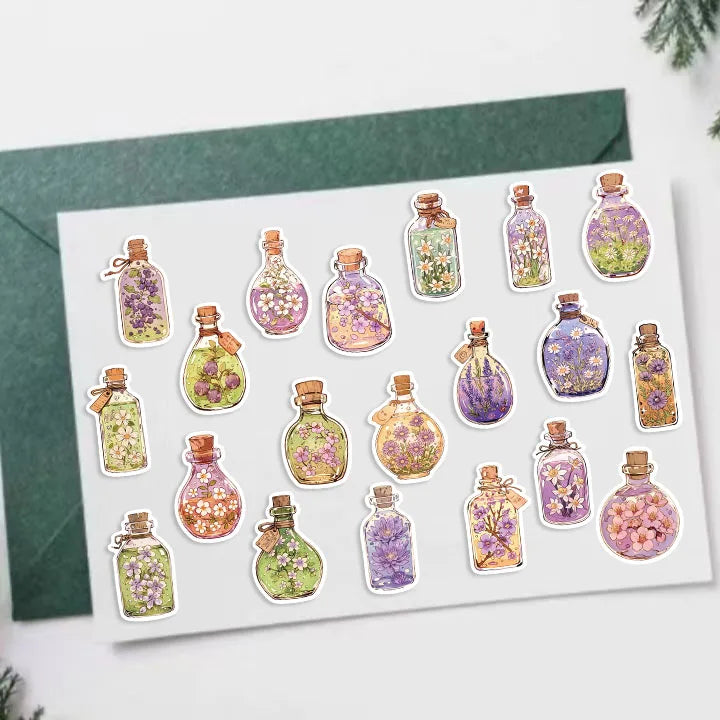 50pcs Colorful Fantasy Glass Flower Stickers Scrapbooking Decorative DIY Stationery Waterproof Journals Notebooks (Online Order Only)