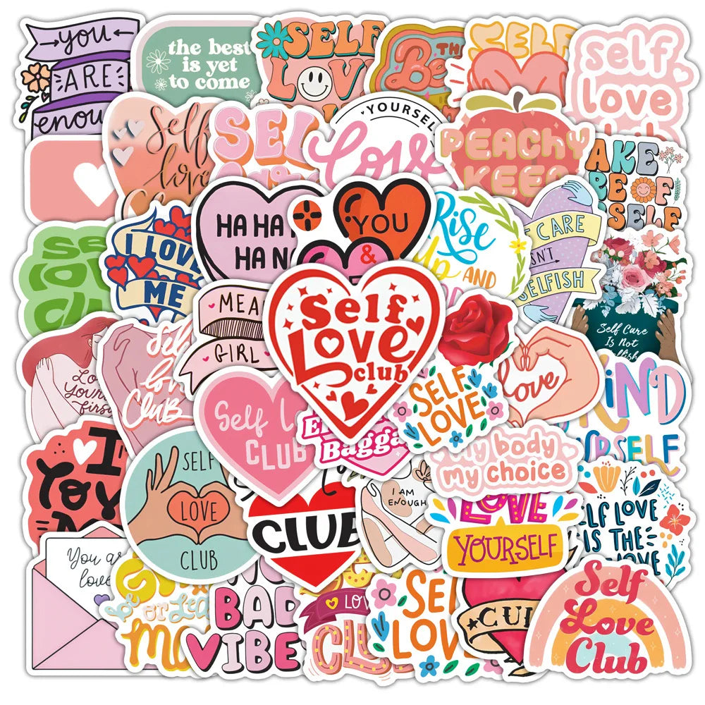 10/30/50PCS Inspirational Self Love Graffiti Stickers Phone Laptop Luggage Waterproof Motivational Love Yourself Decals Sticker (Online Order Only)