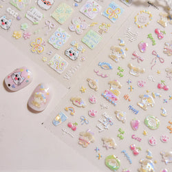 Small Animals Meeting Dog Cat Kitten Bowknot Cherry Butterfly Wreath Paw Star Hat Self Adhesive Nail Art Stickers Manicure Decal (ONLINE ORDER ONLY)