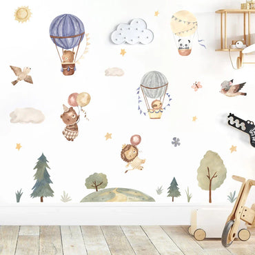 Cute Bear Hot Air Balloon Nursery Wall Decals Watercolor Vinyl Decor (Online Order Only)