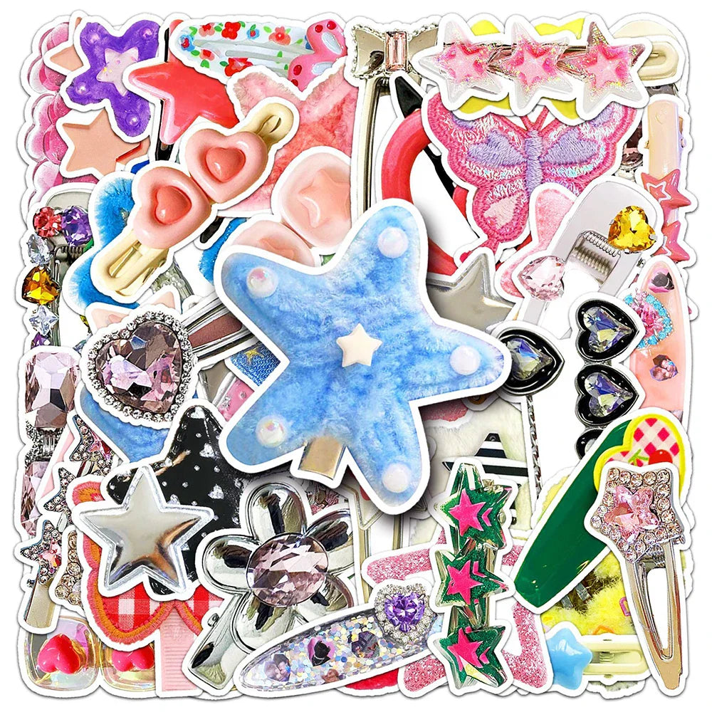 Y2K Star Hair Clips Stickers Decals Cartoon DIY Phone Notebook Bike Skateboard Suitcase Graffiti 10/30/50pcs (Online Order Only)