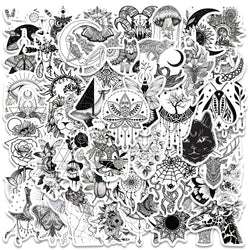 50pcs Black White Psychedelic Gothic Stickers Pack Stationery Laptop Phone Guitar Ipad Sticker DIY Scrapbooking Supplies (ONLINE ORDER ONLY)
