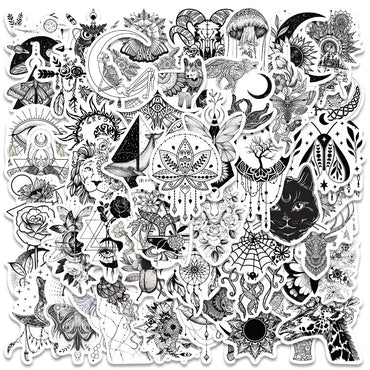 50pcs Black White Psychedelic Gothic Stickers Pack Stationery Laptop Phone Guitar Ipad Sticker DIY Scrapbooking Supplies (ONLINE ORDER ONLY)