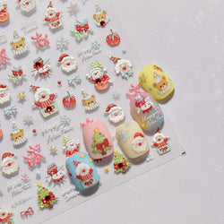 Apple Bear Bunny Snowman Winter Tree Bell Dog Self Adhesive Nail Art Stickers Snowflake Santa Claus Rhinestone Manicure Decals (ONLINE ORDER ONLY)