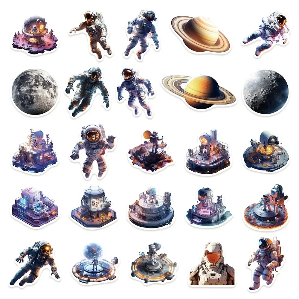 10/50Pcs Space Astronaut Stickers Laptop Refrigerator Ledger Phone Case Luggage Decoration Waterproof DIY Sticker Toys for Kids (ONLINE ORDER ONLY)