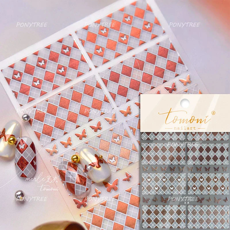 Geometric Grid Square Butterfly Snow Star Metal Self Adhesive Nail Art Sticker Snowflake Rhinestone Manicure Decal Nail Supplies (ONLINE ORDER ONLY)