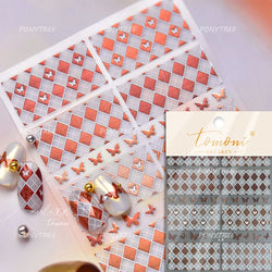 Geometric Grid Square Butterfly Snow Star Metal Self Adhesive Nail Art Sticker Snowflake Rhinestone Manicure Decal Nail Supplies (ONLINE ORDER ONLY)
