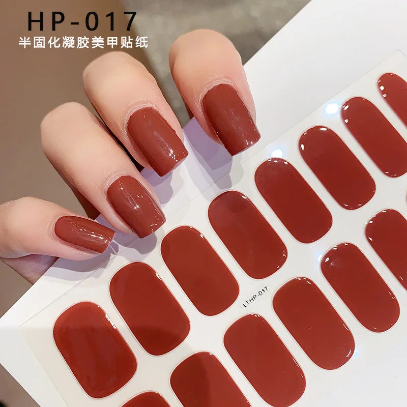 Nude Pink French Semi-Cured Gel Nail Patch Slider Adhesive Waterproof Long Lasting Full Cover Gel Nail Sticker UV Lamp Needed *^ (ONLINE ORDER ONLY)
