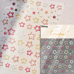 Punk Star Shiny Laser Five-pointed Star White Black Pink Hollow Out Delicate Sparkle Adhesive Nail Art Stickers Manicure Decals (ONLINE ORDER ONLY)