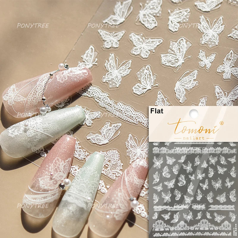 Blue Purple Tulip Flower Butterfly Garden Blossom Floral Charming Delicate 5D Relief Adhesive Nail Art Stickers Manicure Decals (ONLINE ORDER ONLY)