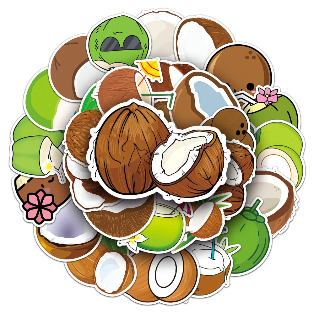 50PCS Summer Fruit Coconut Stickers for Phone Suitcase Scrapbook Scrapbooking Material Hawaii Sticker DIY Sticker (Online Order Only)