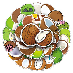 50PCS Summer Fruit Coconut Stickers for Phone Suitcase Scrapbook Scrapbooking Material Hawaii Sticker DIY Sticker (Online Order Only)