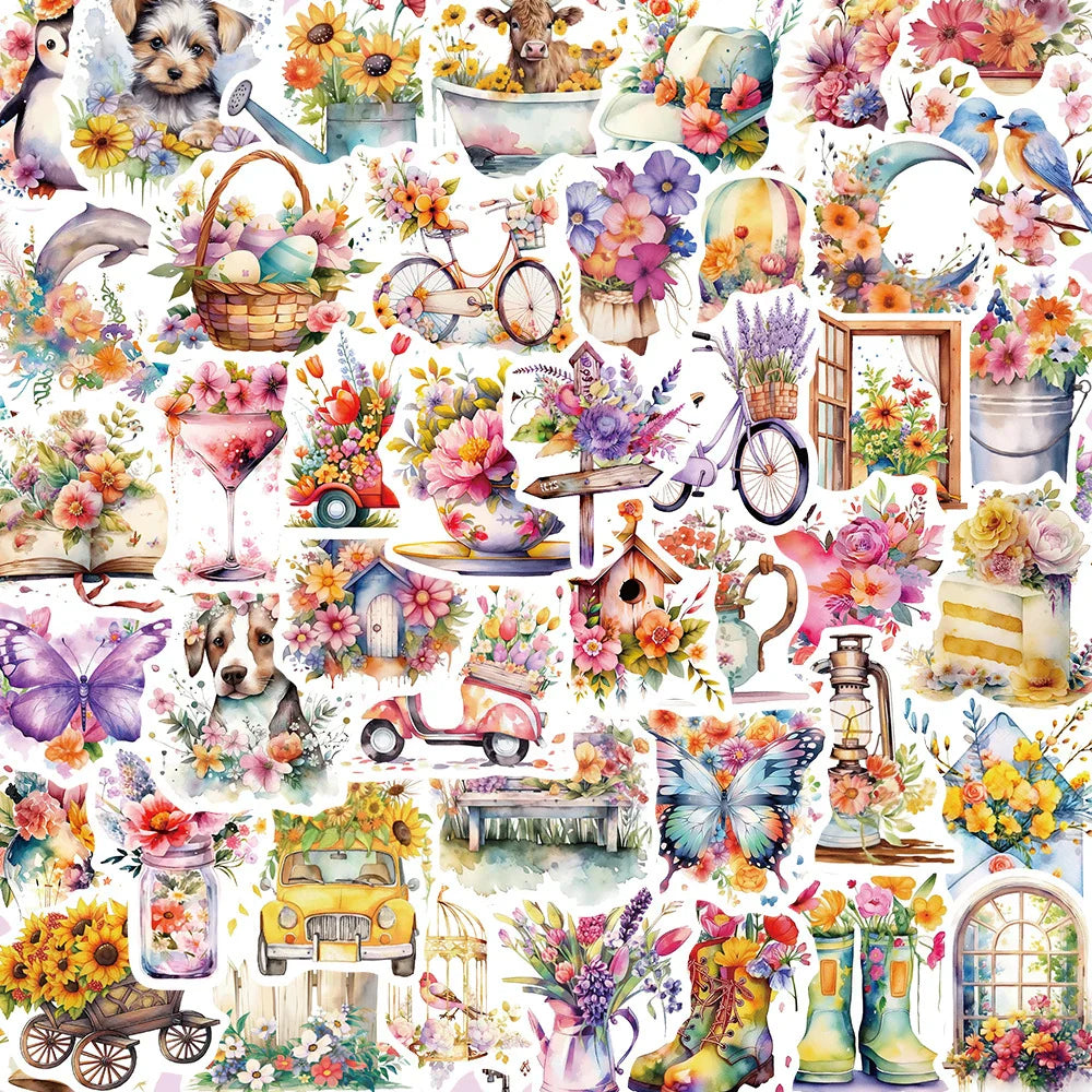Retro Flower Cartoon Stickers Pack - Aesthetic Graffiti Decals for Laptop, Notebook, Phone, Kids Toy (Online Order Only)