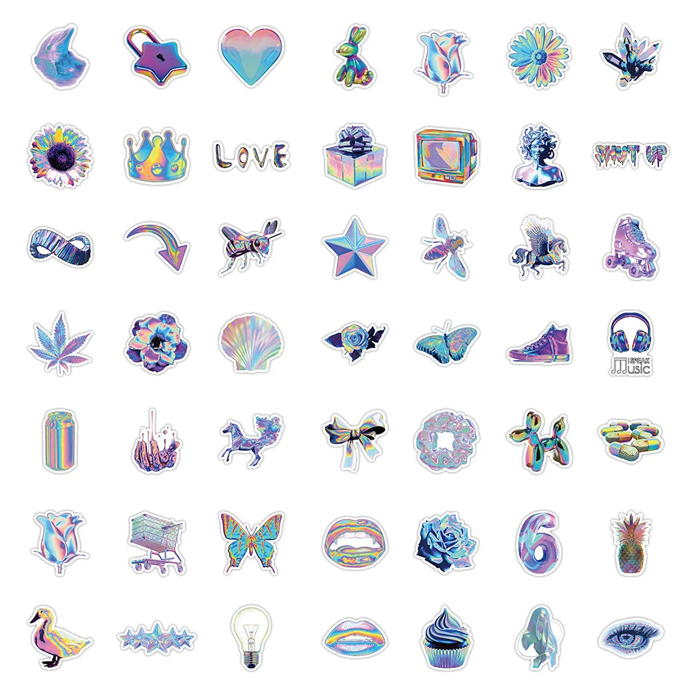 10/30/53pcs Cute VSCO Holographic Laser Cartoon Stickers DIY Motorcycle Laptop Phone Luggage Fridge Decoration Sticker Kids Toys (ONLINE ORDER ONLY)