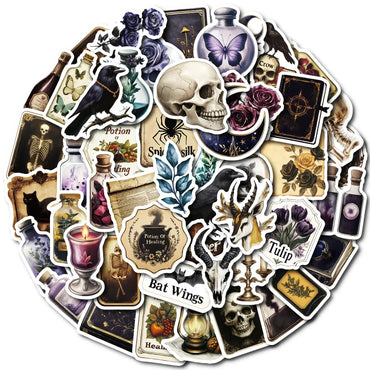 10/50Pcs Cool Dark Gothic Skull Poison Pharmacist Bottle Stickers Label Graffiti Fridge Laptop Skateboard Waterproof Sticker Toy (ONLINE ORDER ONLY)