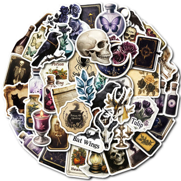 10/50Pcs Cool Dark Gothic Skull Poison Pharmacist Bottle Stickers Label Graffiti Fridge Laptop Skateboard Waterproof Sticker Toy (ONLINE ORDER ONLY)