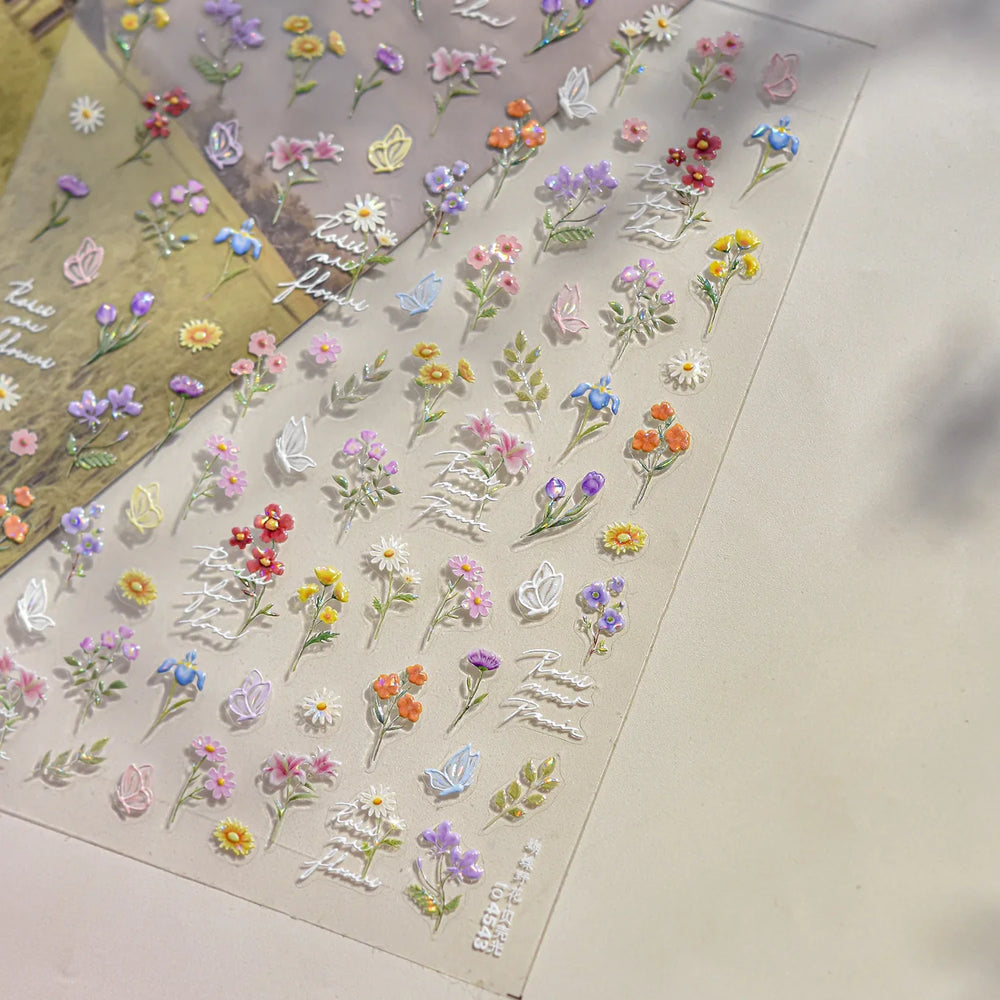 Dried Flower Lavender Bowknot Peony Pomegranate Flowers Bouquet Rose Chic Reliefs Self Adhesive Nail Art Stickers Manicure Decal (ONLINE ORDER ONLY)