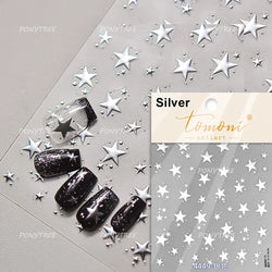 Punk Star Shiny Laser Five-pointed Star White Black Pink Hollow Out Delicate Sparkle Adhesive Nail Art Stickers Manicure Decals (ONLINE ORDER ONLY)