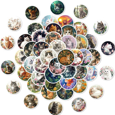 10/30/50PCS Retro Style Stickers Cat Graffiti Sticker Hand Painted Animal Flower Decoration Laptop Phone Guitar Car Bike Decals (ONLINE ORDER ONLY)