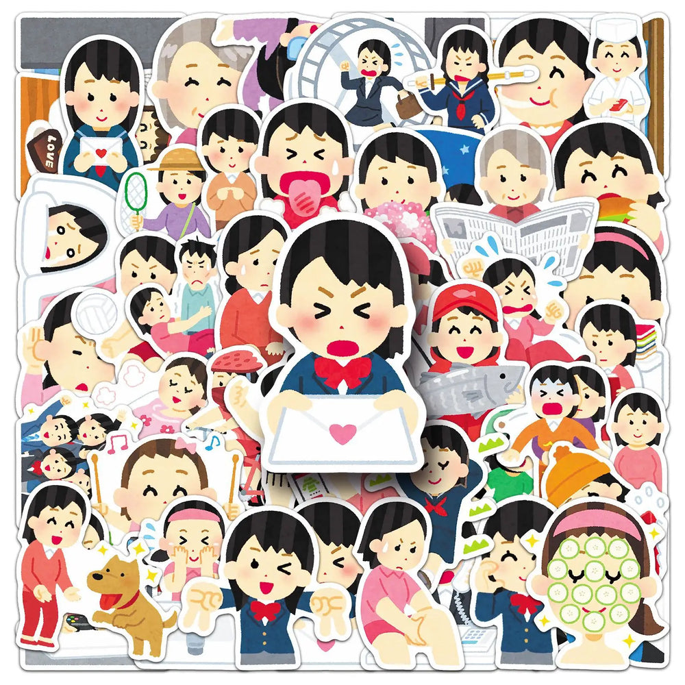 10/30/50PCS Irasutoya Stickers Illustration Graffiti Sticker Funny Cartoon Meme Decoration Laptop Phone Guitar Bike Skateboard (ONLINE ORDER ONLY)