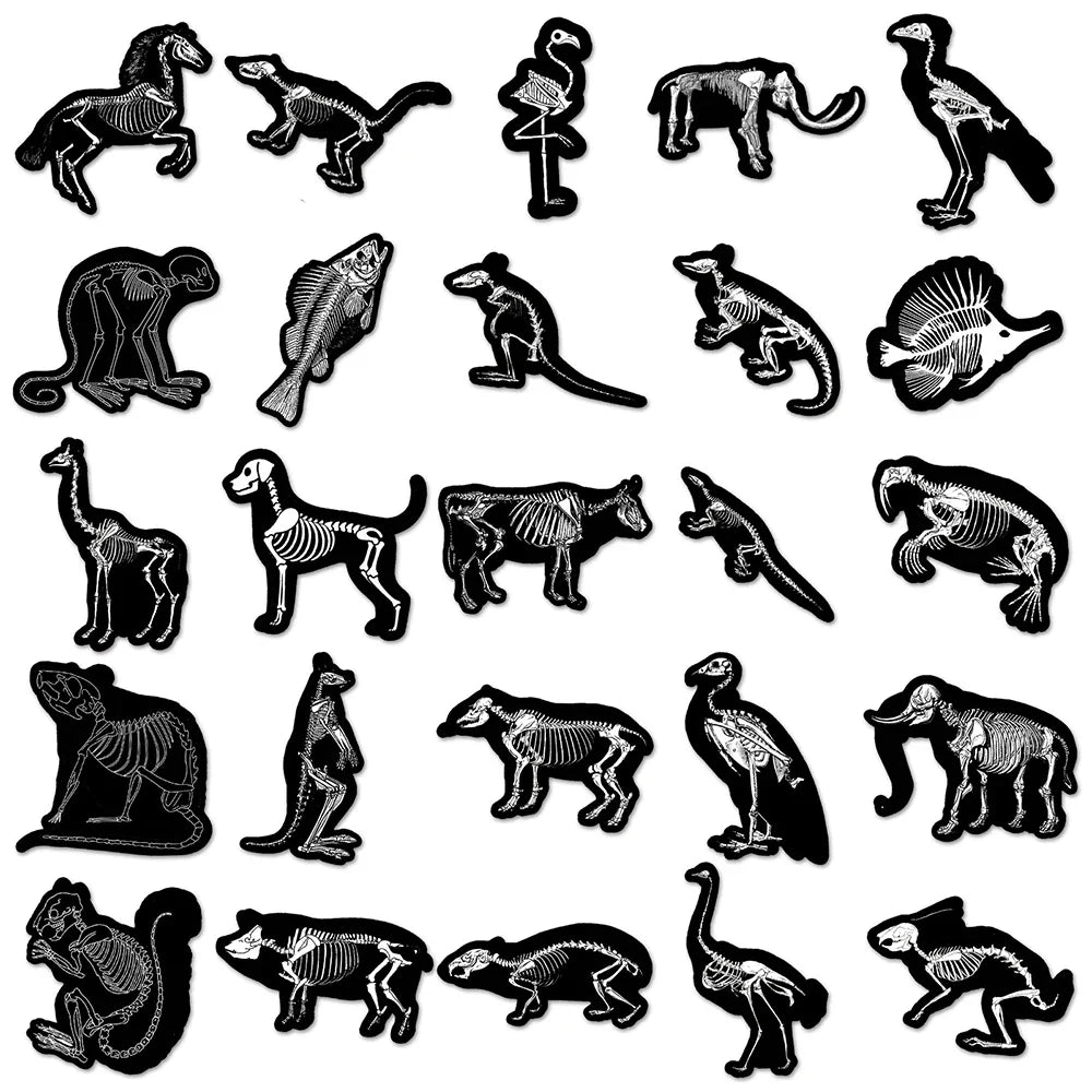 10/30/50PCS Animal Skeleton Black Stickers Cool Graffiti Toys PVC Waterproof Decoration For Phone Bike Skateboard Laptop Decals (ONLINE ORDER ONLY)