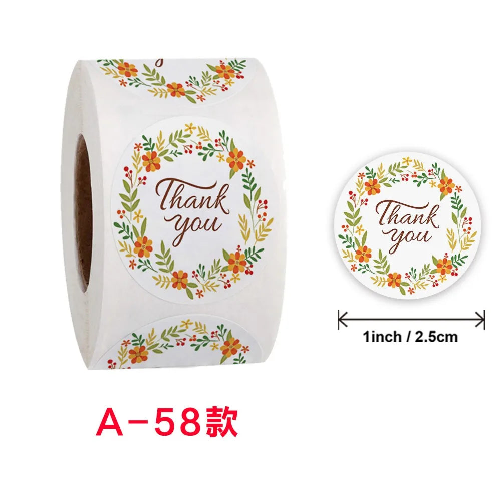 50-500pcs Labels Roll Flower Thank You Stickers 1inch Adhesive Labels Stickers for Gift Decoration Stationery Wrapping Supplies (ONLINE ORDER ONLY)