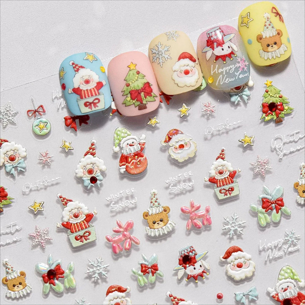 Apple Bear Bunny Snowman Winter Tree Bell Dog Self Adhesive Nail Art Stickers Snowflake Santa Claus Rhinestone Manicure Decals (ONLINE ORDER ONLY)
