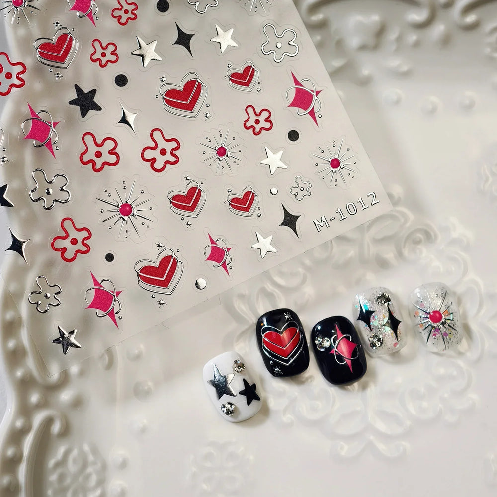Red Sexy Love Heart Flower Hot Stamping Wing Star Moon Bowknot Sun Punk Adhesive Nail Art Decorations Stickers Manicure Decals (ONLINE ORDER ONLY)