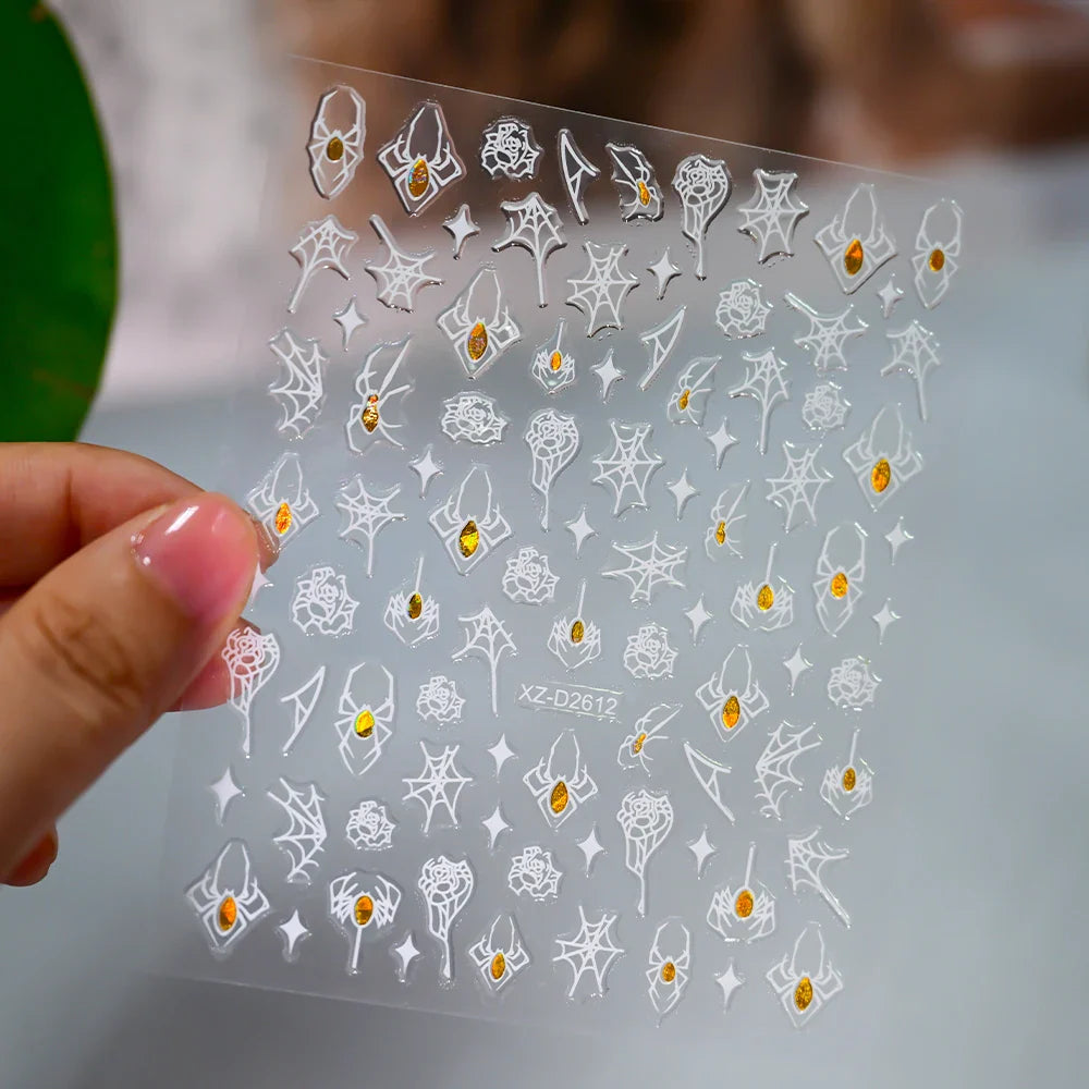 1PC Holographic Laser Heart Nail Stickers-3D Self-Adhesive Golden White Valentines Day Nail Decals For Women Nail Art Decoration (ONLINE ORDER ONLY)