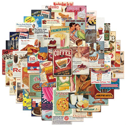 50pcs Vintage Food Sticker Donut Cake Burger Coffee Aesthetic Stickers Luggage Laptop Guitar Phone Waterproof Vinyl Decals (Online Order Only)