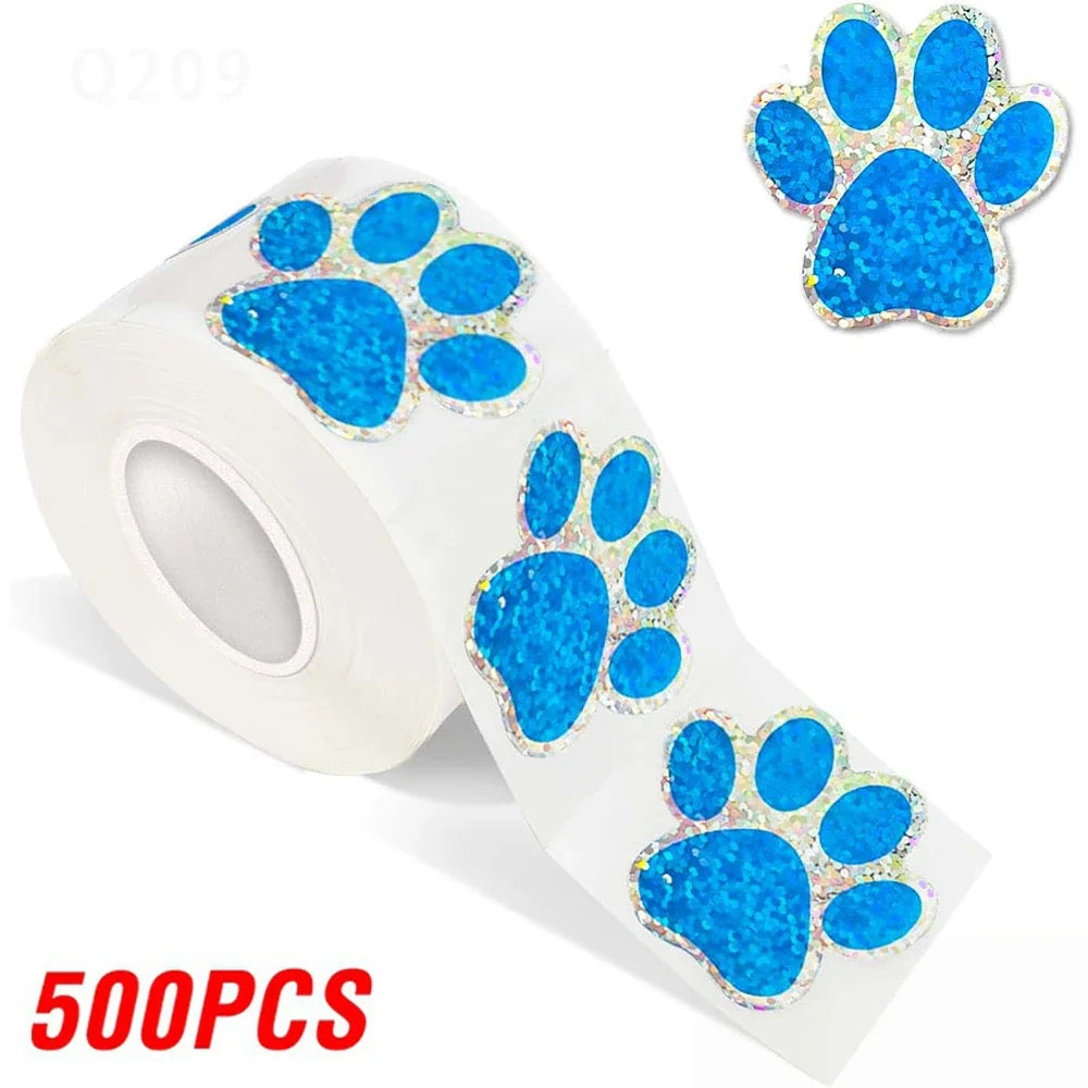 100-500pcs Blue laser Sticker Paw Print Reward Stickers Dog Cat Bear Paw Labels for Teacher Student Stationery Sticker (Online Order Only)