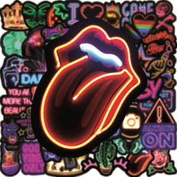 10/30/50PCS Neon Light Sticker Graffiti Sticker Scrapbook Notebook Car Guitar Wall Sticker Motorcycle Cute Cartoon Decoration (ONLINE ORDER ONLY)