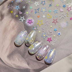 Colorful Starry Light Starburst Love Heart Halo Dyeing Soft Reliefs Self Adhesive Nail Art Decoration Stickers Manicure Decals (ONLINE ORDER ONLY)
