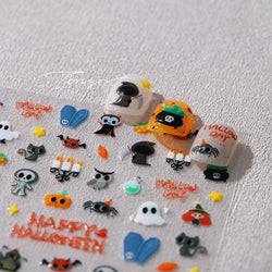 Halloween Ghost Pumpkin Bat Coffin Cat Spider Demon Jelly Self Adhesive Nail Art Sticker Terrifying Candy Candle Manicure Decals (ONLINE ORDER ONLY)