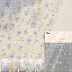 Cute Spring Flowers Purple Blue White Bowknot Rose Garden Daisy 5D Soft Embossed Relief Adhesive Nail Art Sticker Manicure Decal (ONLINE ORDER ONLY)